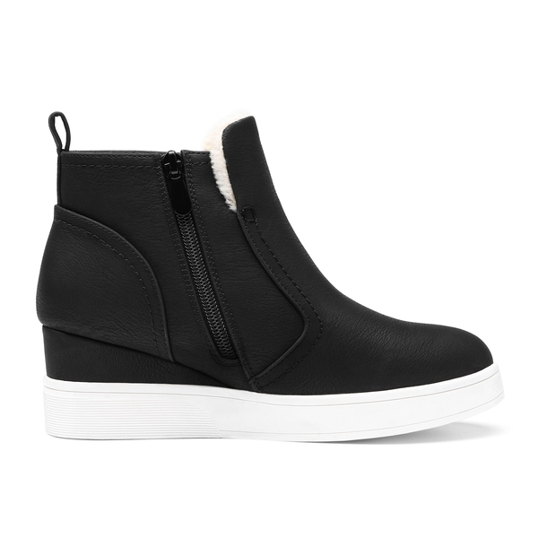 Hidden Heel Platform Wedge Booties - BLACK PU - 3